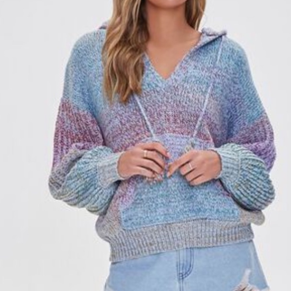 Colorblock Sweater-Knit Hoodie